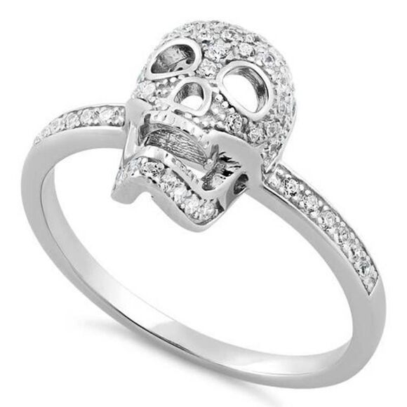 Sterling Silver Skull CZ Ring Size 8 - Picture 2 of 8